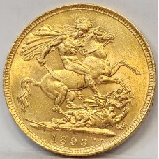 AUSTRALIA 1893 . ONE 1 SOVEREIGN . SYDNEY . GOLD